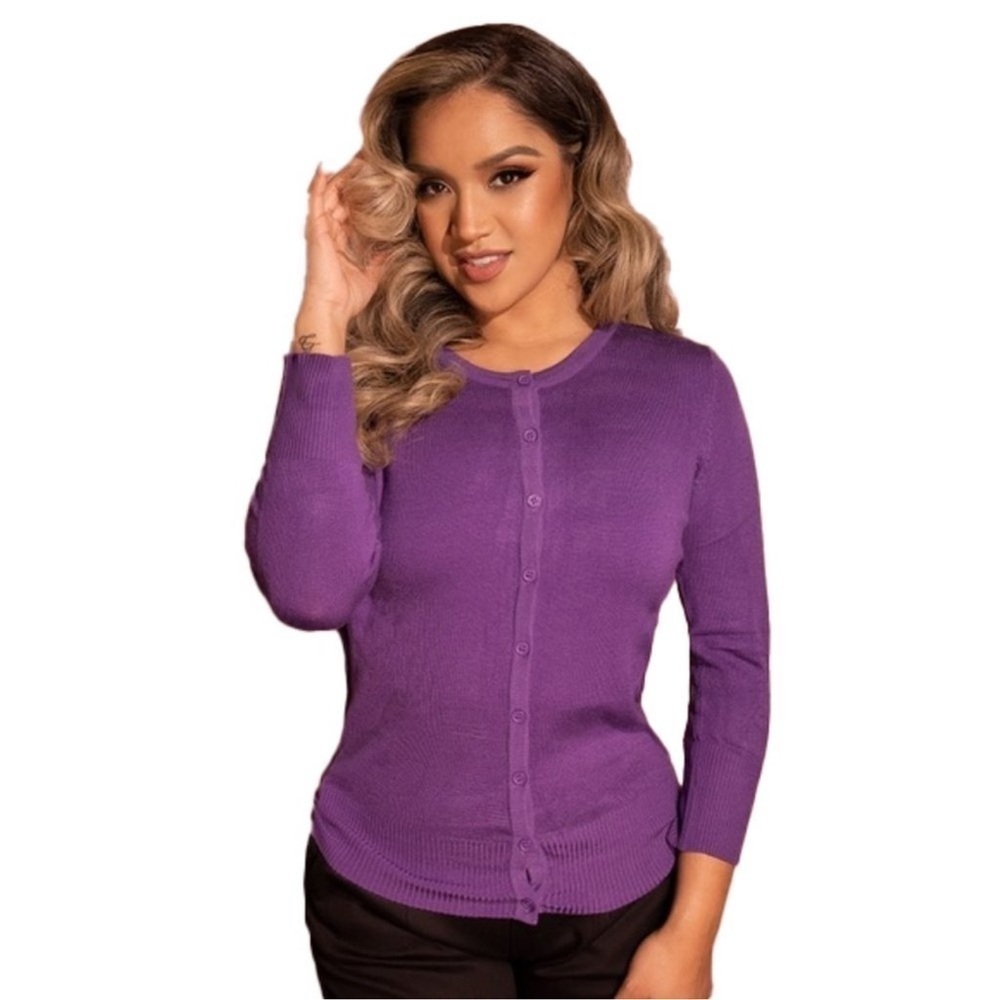 ❤️ 🆕 TALBOTS Petites purple cardigan Size M